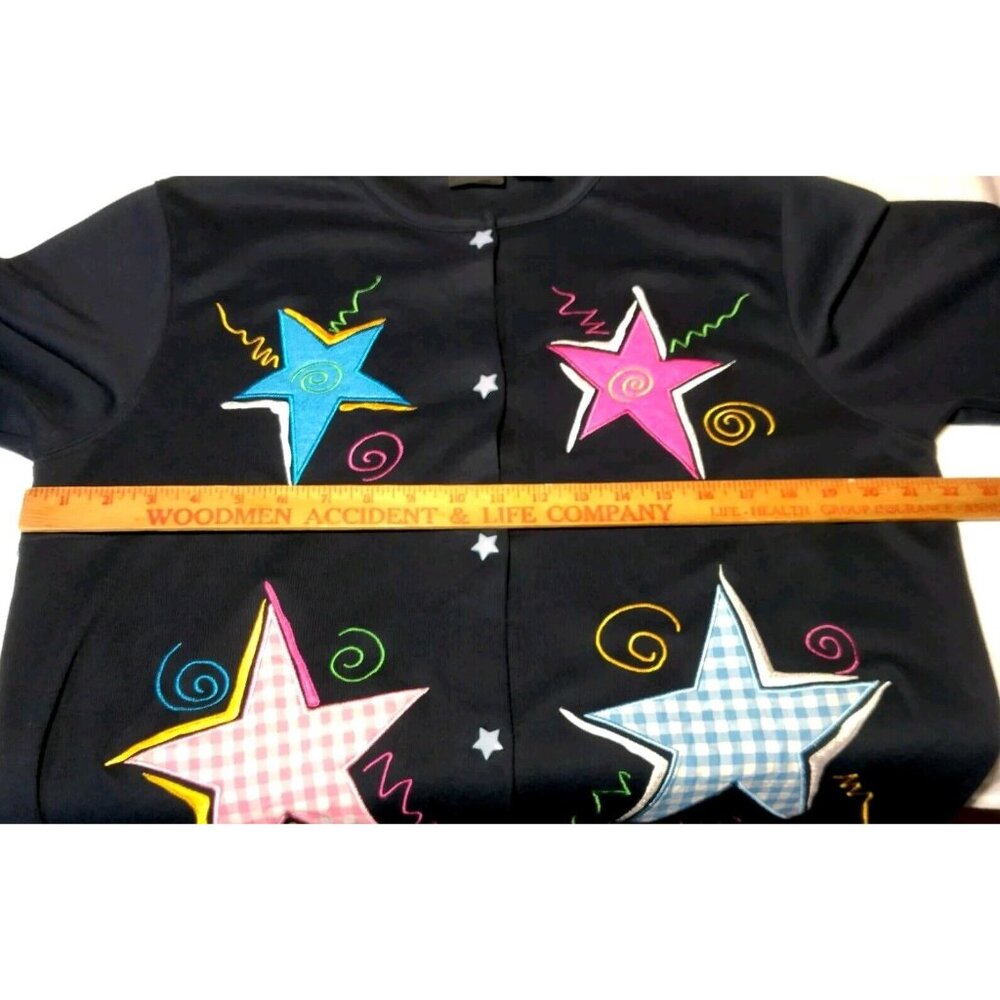 Onque Casuals Shirt Women L Knit Cardigan Star Button Up Gingham Vintage Stars - Picture 3 of 12